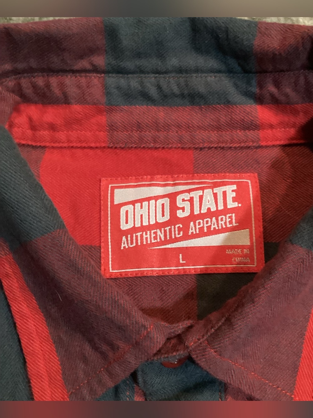 Ohio State Buckeyes Men’s Flannel Shirt Buffalo Check Plaid Red Gray LS Large - Picture 3 of 6